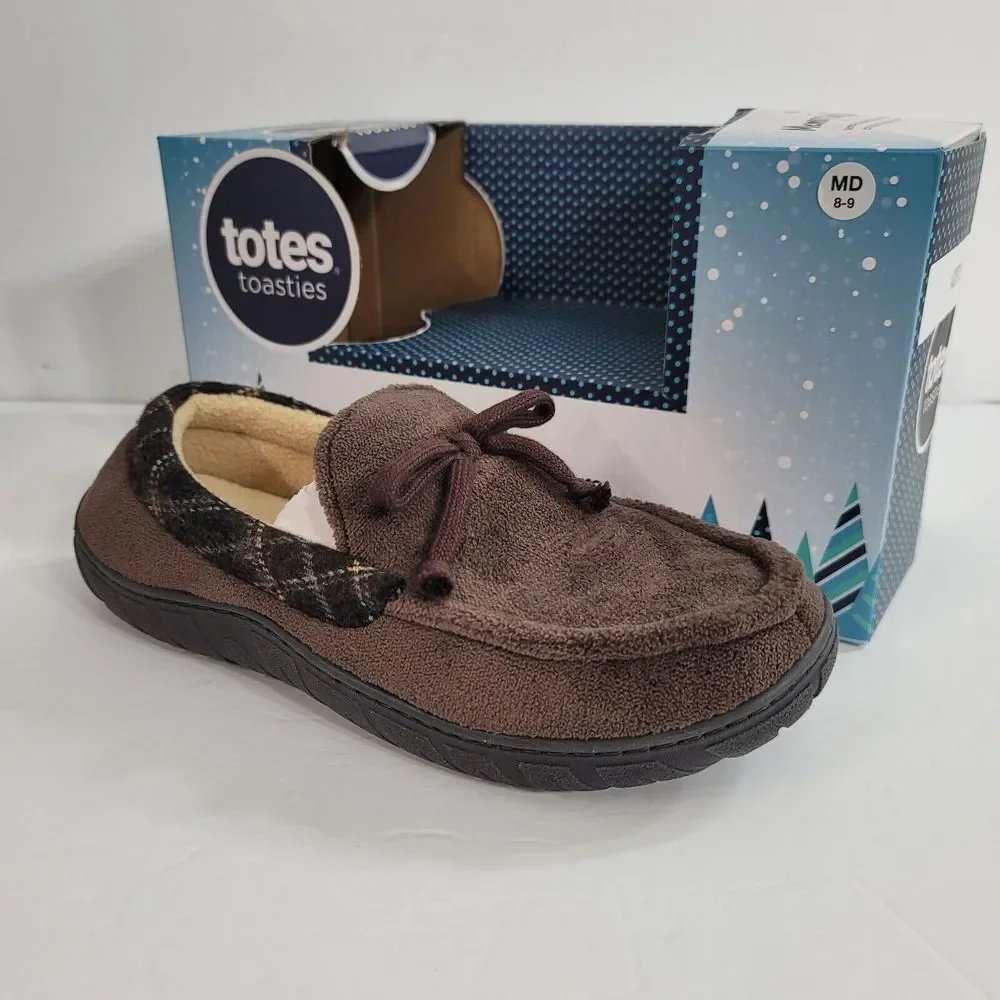 Totes Loafer Slippers Mens Medium 8-9 Faux‎ Suede Slip On Chocolate Brown